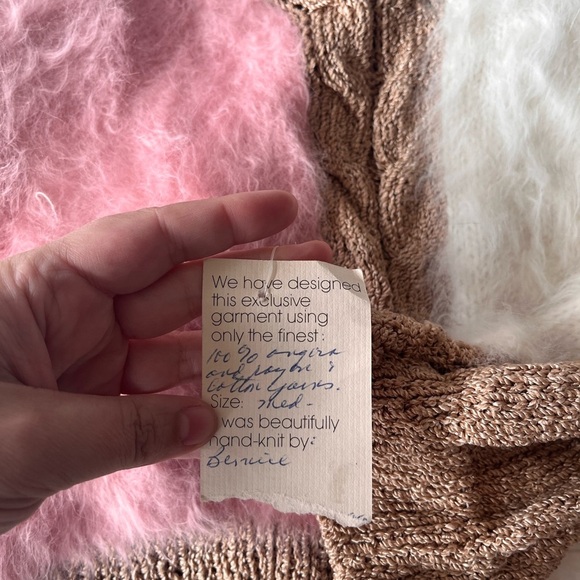 Vintage Deadstock Handmade Neapolitan Colour-block Angora Blend Sweater S/M - Picture 6 of 9